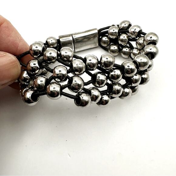 Trades by Haim Shahar Champagne Bubbles Black Leather Bracelet Silver Ball Boho - Picture 6 of 11